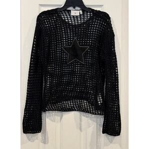 Daisy Street Black Crochet Long Sleeve Knit TopBlack Star Graphic Women’s Y2K